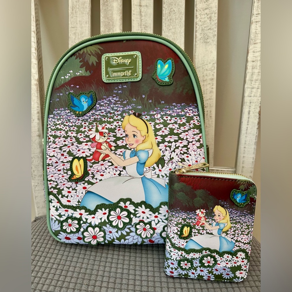 Loungefly Disney Alice in Wonderland Field of Flowers Mini Backpack and Wallet